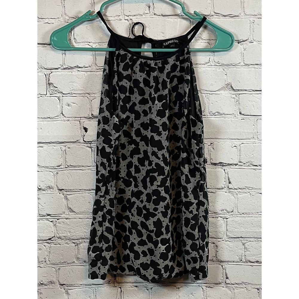 Express Black & Gray Abstract Print Sleeveless‎ Halter Top XS Casual Party Tank
